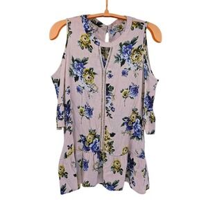 Perch by Blu‎ Pepper Womens Floral Keyhole Cold Shoulder Tunic Top 2XL